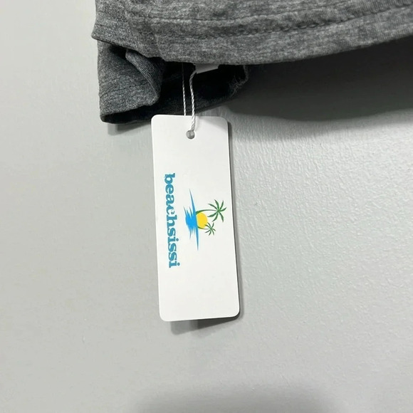 Beachsissi Gray Deep V Neck Sundress Cover Up Ruffle Shoulders Soft Lightweight - Picture 5 of 8